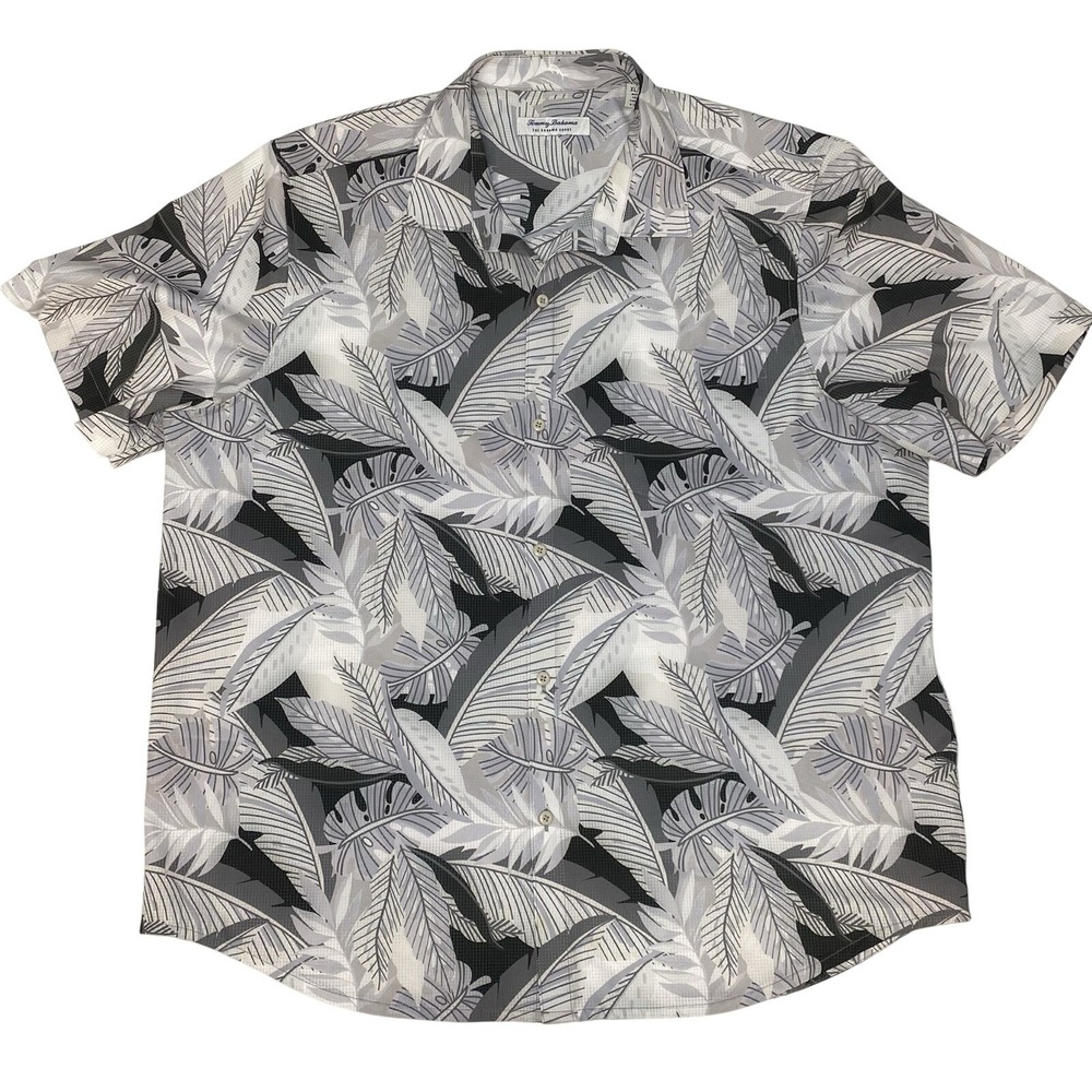 Tommy Bahama Button Up Shirt Mens XL Gray Tropical Leaves Camp
